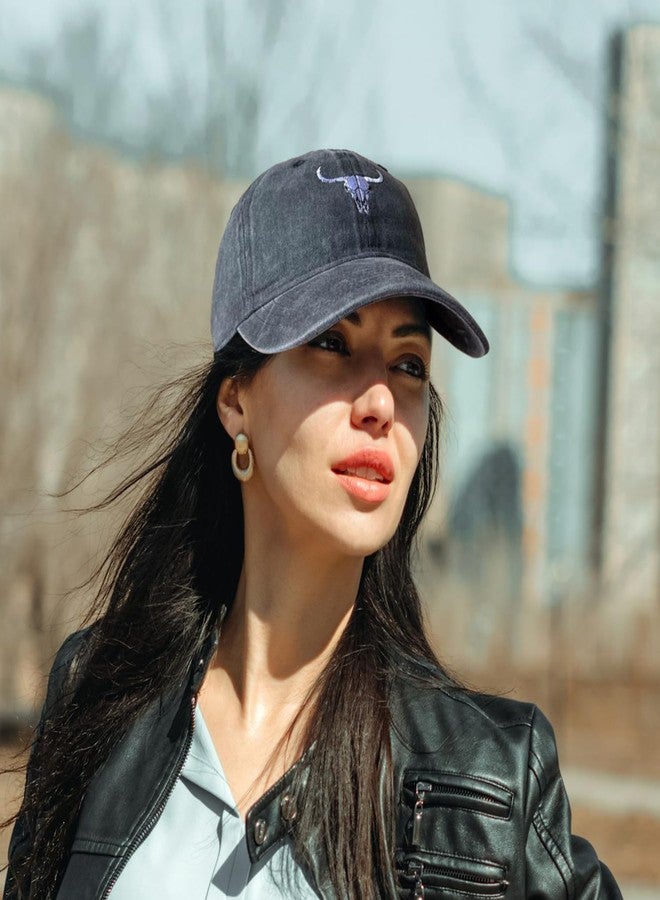 RLQWTKV Cow Skull Embroidery Baseball Cap Bull Head Outdoor Casual Adjustable Baseball Cap for Women Men Black - Image 2